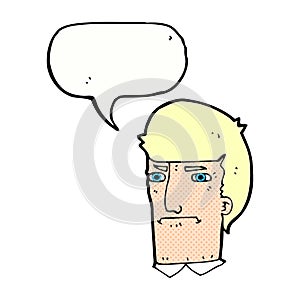 cartoon man narrowing eyes with speech bubble