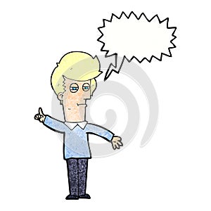 cartoon man narrowing eyes with speech bubble