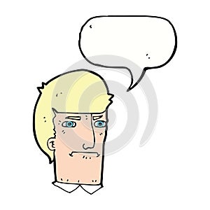 cartoon man narrowing eyes with speech bubble