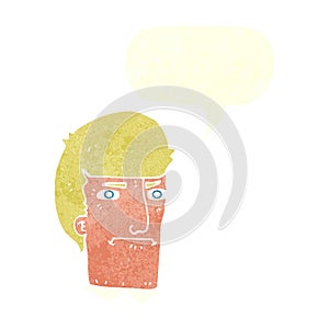 cartoon man narrowing eyes with speech bubble