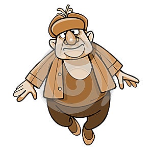Cartoon man in a padded jacket and a fur hat