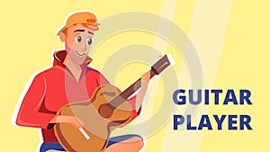 Cartoon Man Play Misic Acoustic Guitar Musician