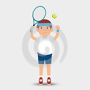 Cartoon man player tennis racket ball