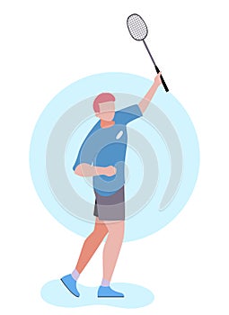 Cartoon Man Plays Badminton Isolated Illustration