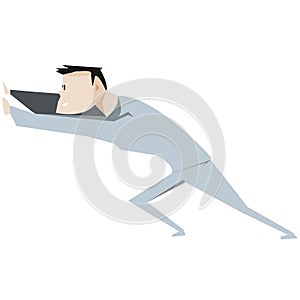 Cartoon man push something vector illustration