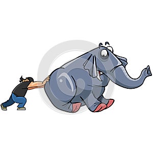 Cartoon man pushes elephant photo