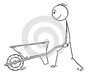 Cartoon of Man Pushing Empty Wheelbarrow