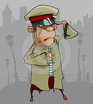 Cartoon man in a ragged uniform salutes