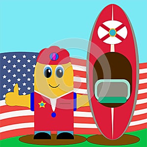 Cartoon man in red whith red kayak