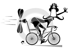Cartoon man rides a bike isolated illustration