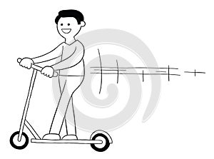 Cartoon man rides electric scooter, vector illustration