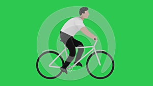 Cartoon man riding a bicycle on a green background. Seamless looped motion graphic animation.