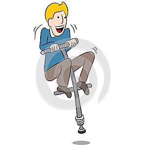 Cartoon Man Riding Pogo Stick