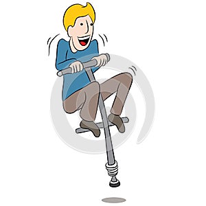 Cartoon Man Riding Pogo Stick photo