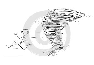 Cartoon of Man Running Away From Tornado Vortex