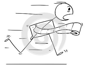 Cartoon of Man Running in Panic to Toilet or Bathroom or Lavatory With Toilet Paper in Hand