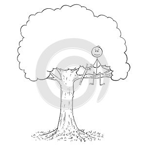 Cartoon of Man With Saw on Tree Cutting Out the Branch He is Sitting on.