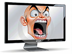 Cartoon man screaming from monitor