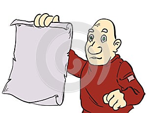 Cartoon man showing parchment