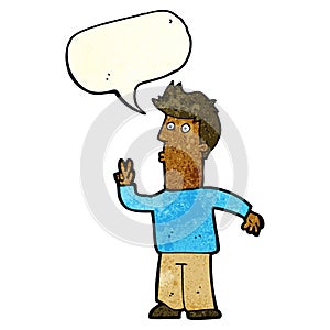 cartoon man signalling with hand with speech bubble