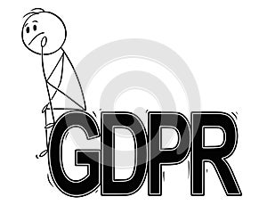 Cartoon of Man Sitting on Big GDPR Letters and Thinking