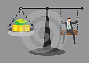 Cartoon Man Sitting on Weighing Scale with Money Vector Illustration