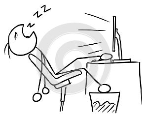Cartoon of Man Sleeping inFront of the Computer Screen