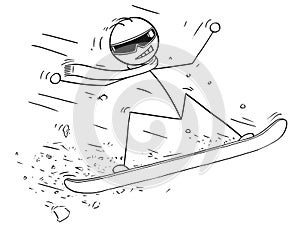 Cartoon of Man Snowboarding on Snowboard