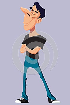 Cartoon man standing smiling with his arms crossed