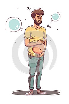 Cartoon of Man With Stomach Ache