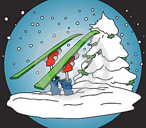 Cartoon man stuck in snow while skiing vector illustration