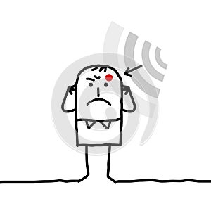 Cartoon man suffering from electrosensitivity