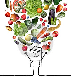 Cartoon Man Throwing Up a Fruits and Vegetables Set photo