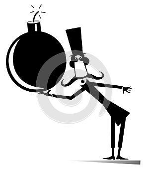 Cartoon man in the top hat holding a bomb