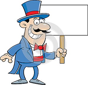 Cartoon Man in Top Hat Holding a Sign