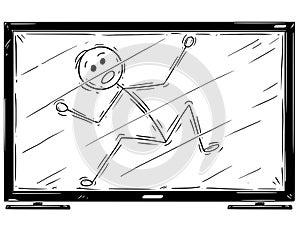 Cartoon of Man Trapped Inside Television or TV Set