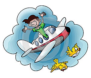 Cartoon man travelling by plane going on a vacation vector