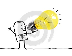Cartoon man Using a Big light Bulb as a Loudhailer