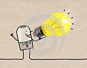 Cartoon man Using a Big light Bulb as a Loudhailer photo