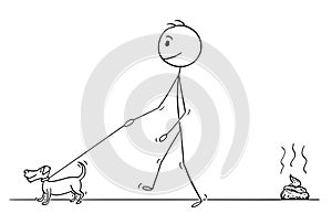 Cartoon of Man Walking With Small Dog, Leaving Excrement on the Ground