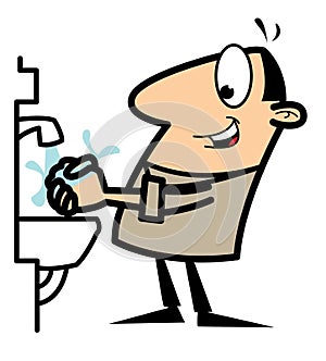 Cartoon man washing his hands