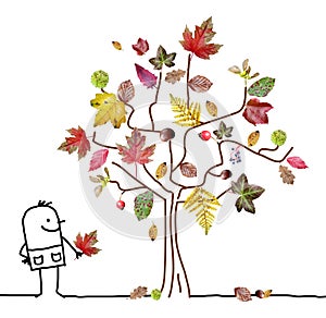 Cartoon Man Watching an Autumn Tree photo