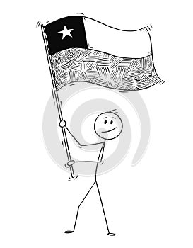 Cartoon of Man Waving the Flag of Republic of Chile
