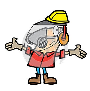 Cartoon man wearing safety equipment