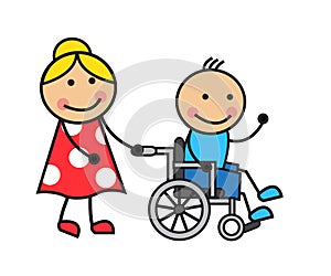 Cartoon man on a wheelchair