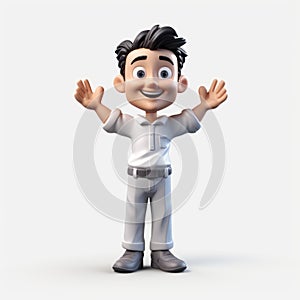 Realistic 3d Cartoon Character With Raised Hands photo