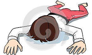 Cartoon of man in white suit action lay down on the floor