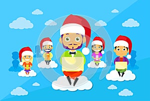 Cartoon Man and Woman New Year Christmas Santa Hat