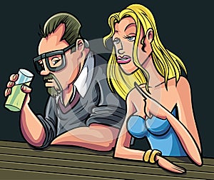 Cartoon man and woman sitting at a bar