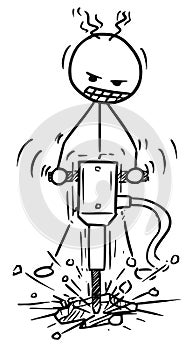 Cartoon of Man Working with Pneumatic Drill